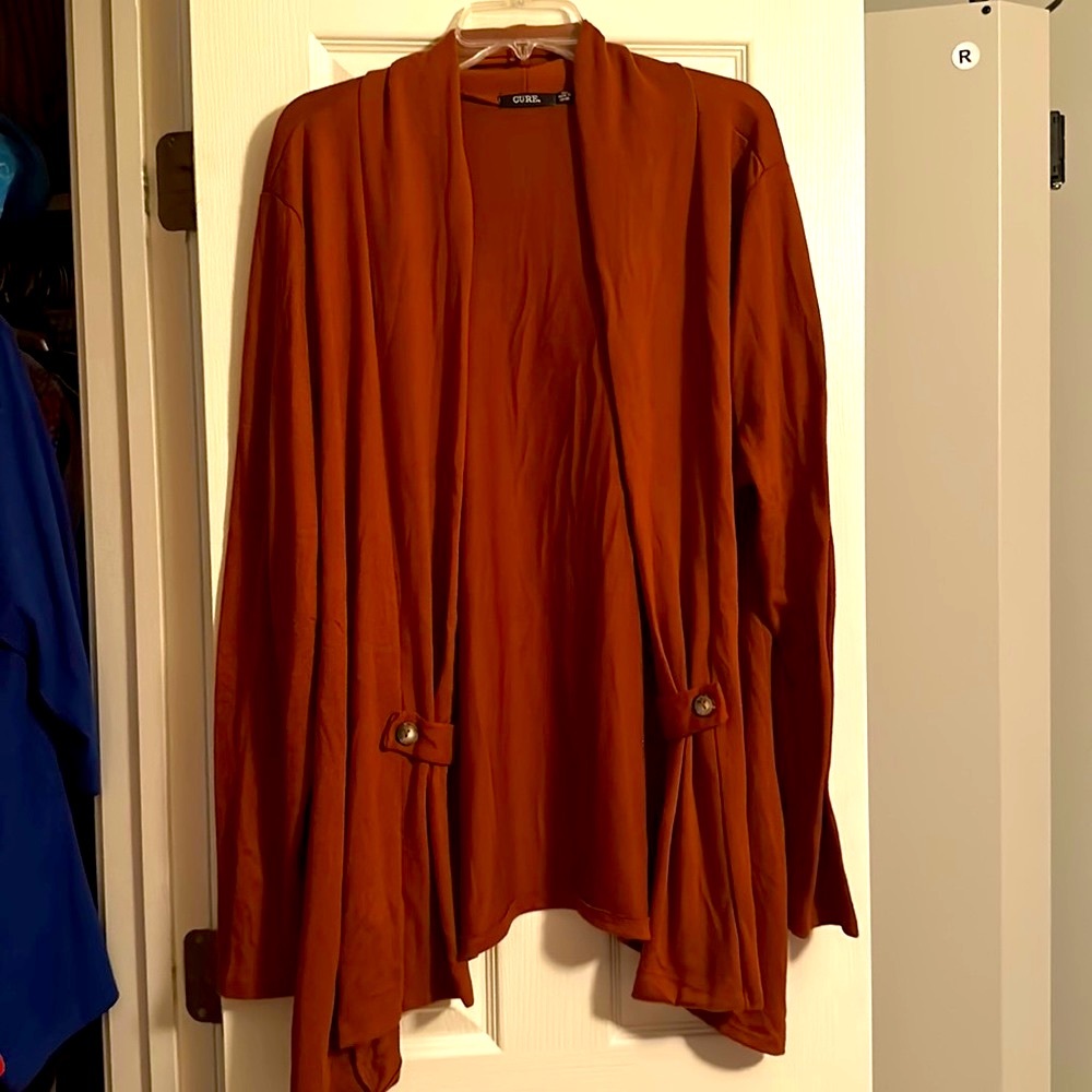 Spice colored cardigan with button detail in the front